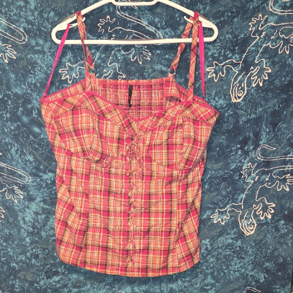 MXM Vibrant Pink and Yellow Plaid Camisole